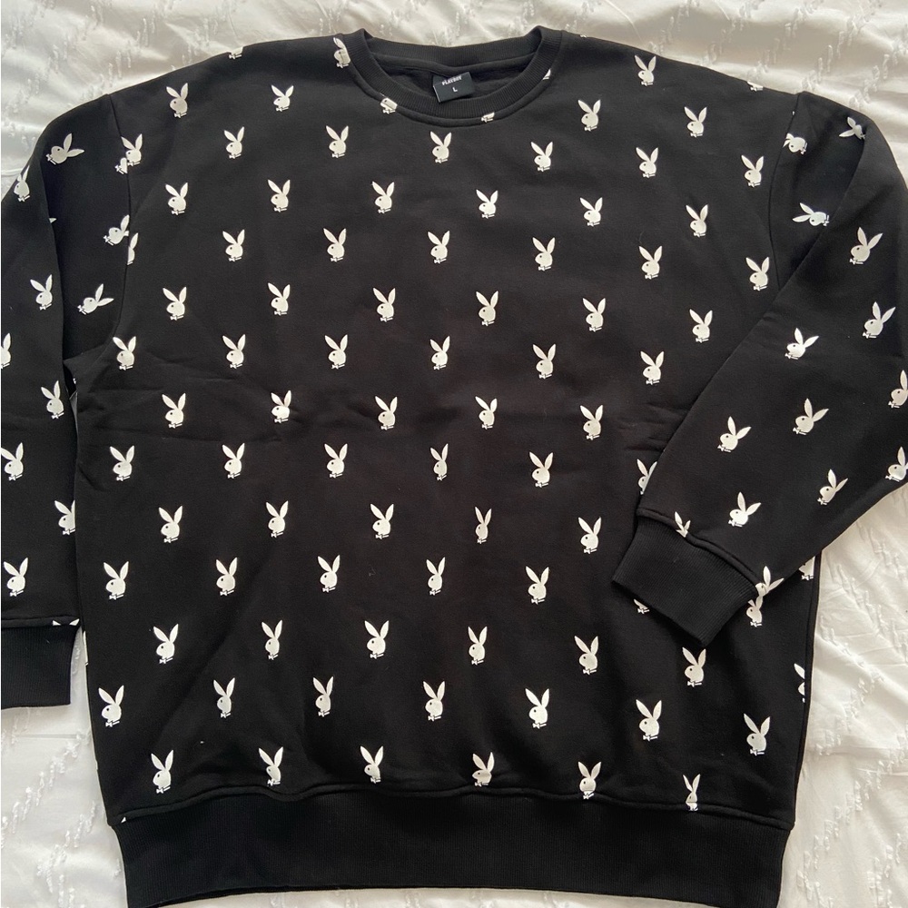 Playboy: Black Sweatshirt with White Bunny Print
